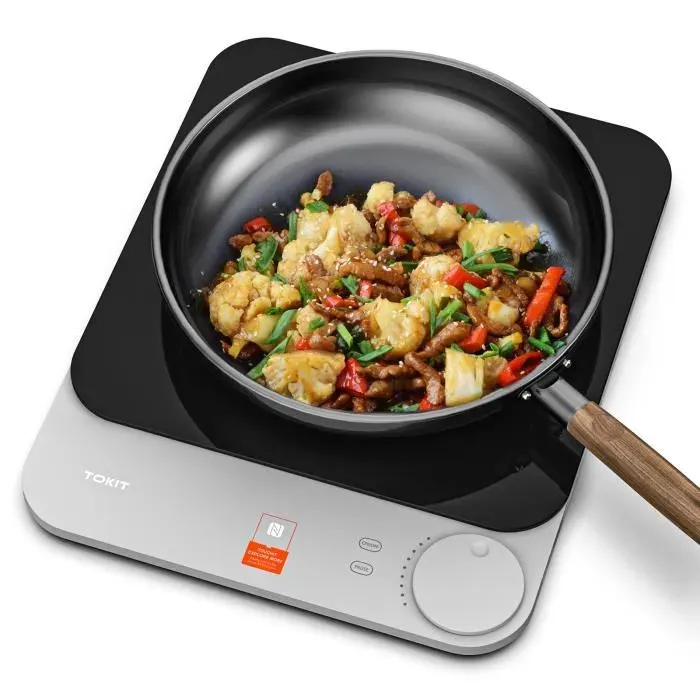 Plaque à induction - TOKIT - 2100W - Détection automatique de casserole - Commande 1 bouton - 16 mm ultra-mince