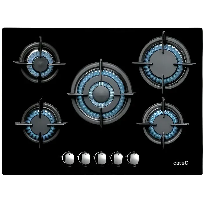 Plaque au gaz - CATA - L 7005 CI - 5 feux - Noir - Table de cuisson au gaz — coloris Noire