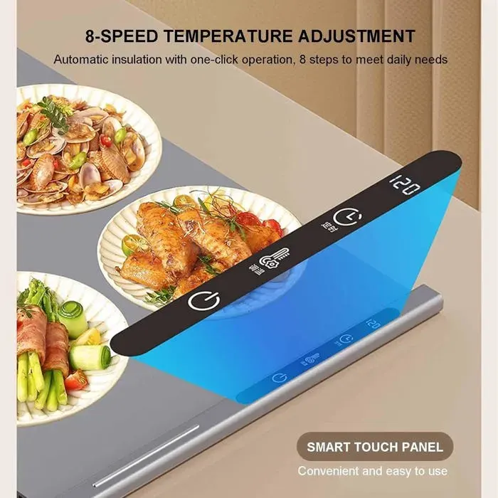 Plaque chauffante électrique enroulable 250W avec 8 réglages de températureminuterie de 6heurespour buffeten silicone étan-Beige