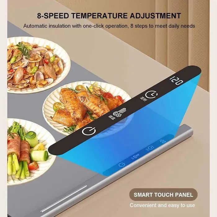 Plaque chauffante électrique enroulable 250W avec 8 réglages de températureminuterie de 6heurespour buffeten silicone Femeo