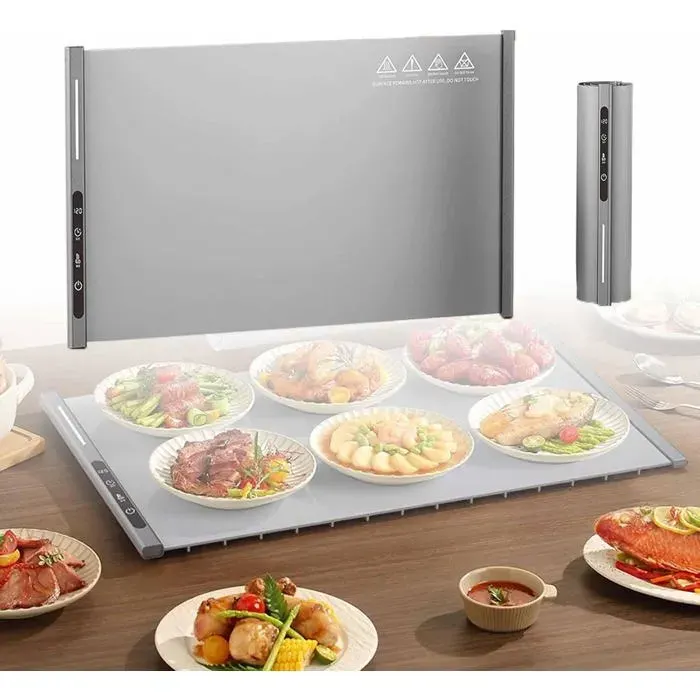 Plaque chauffante électrique enroulable 250W avec 8 réglages de températureminuterie de 6heurespour buffeten silicone étan-Gris