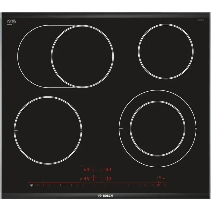 Plaque chauffante en céramique BOSCH Serie 8 PKN675DP1D - 4 brûleurs - Noir et acier inoxydable