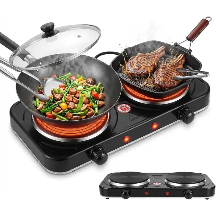 Plaque Cuisson Double 2000W Avec 5 Réglages Température