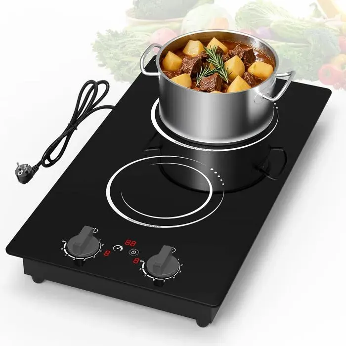Plaque Cuisson Electrique 220V 3000W Plaque A Induction 2 Feux Mit Lcd-Touchscreen 9 Stufeneinstellungen Kindersicherung Und T