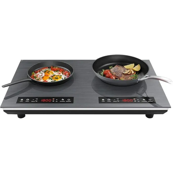 Plaque De Cuisson 2 Feux Tables Cuisson À Induction 3600W Avec Prise 220V Avec Écran Tactile Led 10 Niveaux De Puissance Et Cont