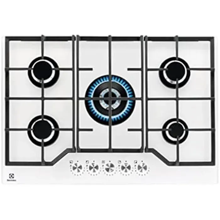 Plaque de cuisson à gaz 5 brûleurs 75 cm blanche - ELECTROLUX - KGG75362W - Avant - Gaz - Blanc
