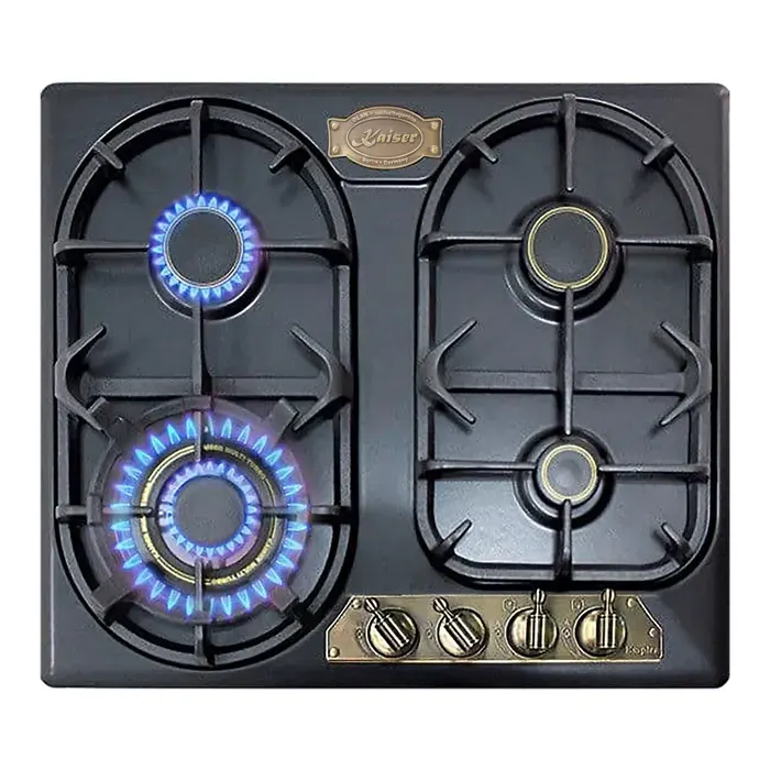 Plaque de cuisson à gaz 60 cm Kaiser Empire KG 6325 Table de cuisson à gaz 4 brûleurs • Turbo Wok 38 kW • Fonte • Noir rétro