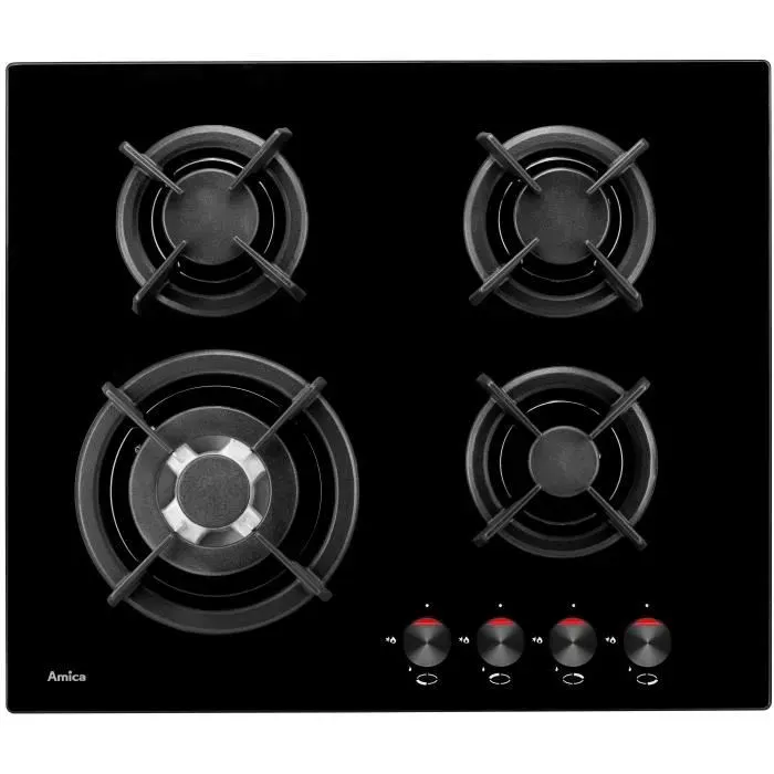 Plaque de cuisson à gaz - AMICA - PG6411SR - 4 brûleurs - surface en verre