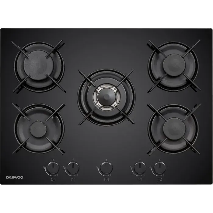 Plaque de cuisson à gaz - DAEWOO - 5 foyers - 70 cm - BH7GKF51BNM - Noir