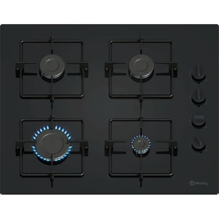 Plaque de cuisson à gaz encastrable - Balay Electrodomésticos - 60 cm de large - 4 zones de cuisson - Auto-allumage — coloris Noire