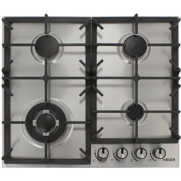 Plaque de cuisson à gaz - HAEGER - PG-4GI.005A - 4 feux + 1 wok - 60 cm - Acier inoxydable