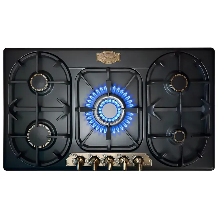 Plaque de cuisson à gaz Kaiser KG 9325 Em Turbo • Gazinière encastrable 90 cm • Table de cuisson à gaz 5 feux • Style Empire bronze