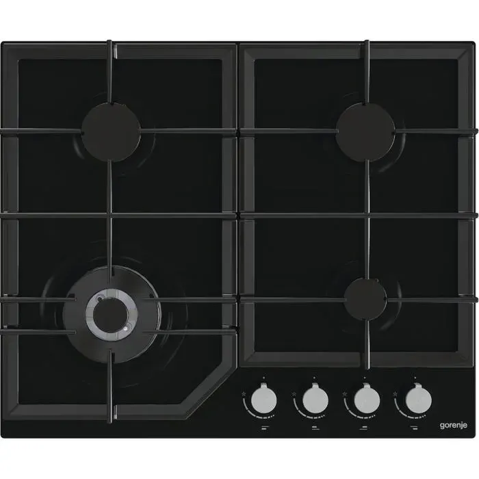 Plaque de cuisson à gaz noire - Gorenje - 4 brûleurs - Verre trempé - Commande mécanique - Allumage électrique