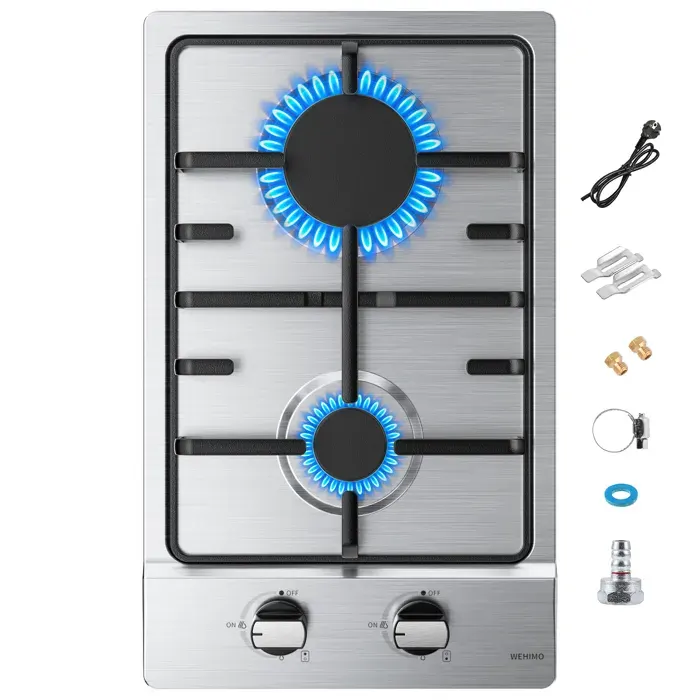 Plaque de cuisson à gaz - WEHIMO - 2 foyers - Inox - Gaz naturel/propane - 27 kW & 1 kW