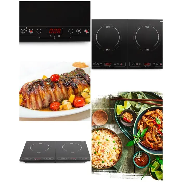 Plaque de cuisson à induction - LIVOO - 2 foyers - 3500 W (2000W+1500W) - Verre trempé - Panneau digital — coloris Noire