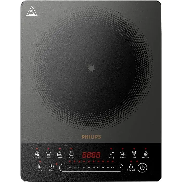 Plaque de cuisson à induction noire - PHILIPS - Commande tactile - 2000 W - Zone de cuisson 22 cm - 41 x 296 x 38 cm