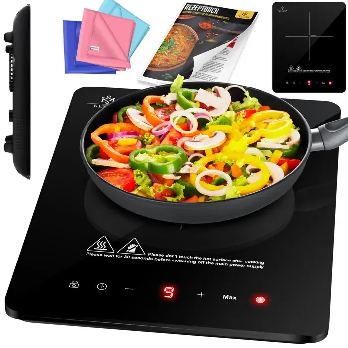 Plaque de cuisson à induction portable noire - KESSER - 2 feux - 9 niveaux de chaleur - 2100W