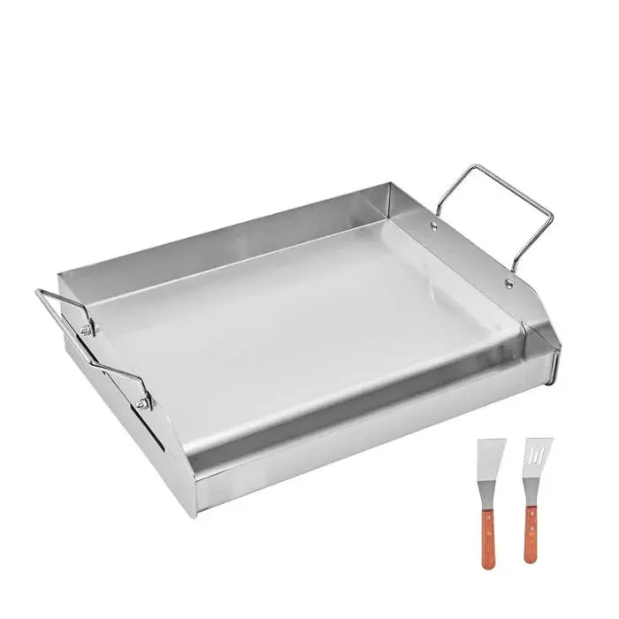 Plaque de Cuisson - DUOKU - Rectangulaire Universelle - Acier Inoxydable - 425 x 270 mm - Poignées Détachables