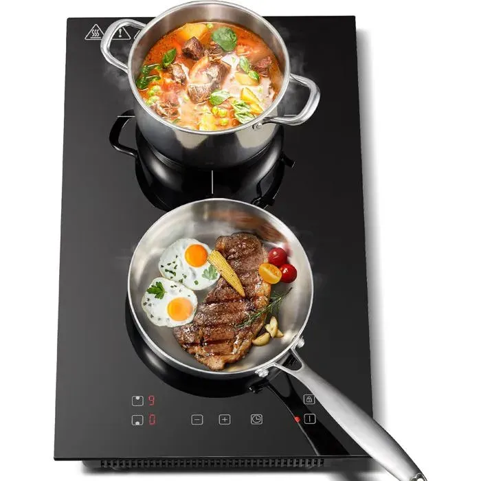 Plaque de Cuisson Électrique 2 Feux 3300W - Commande Tactile avec Minuterie 1-99 min