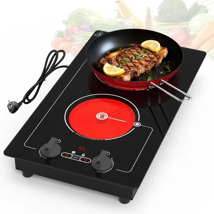 Plaque De Cuisson Électrique 220V 3000WCommande Tactile Et Molette9 Niveaux De PuissanceMinuterieSécurité Enfant