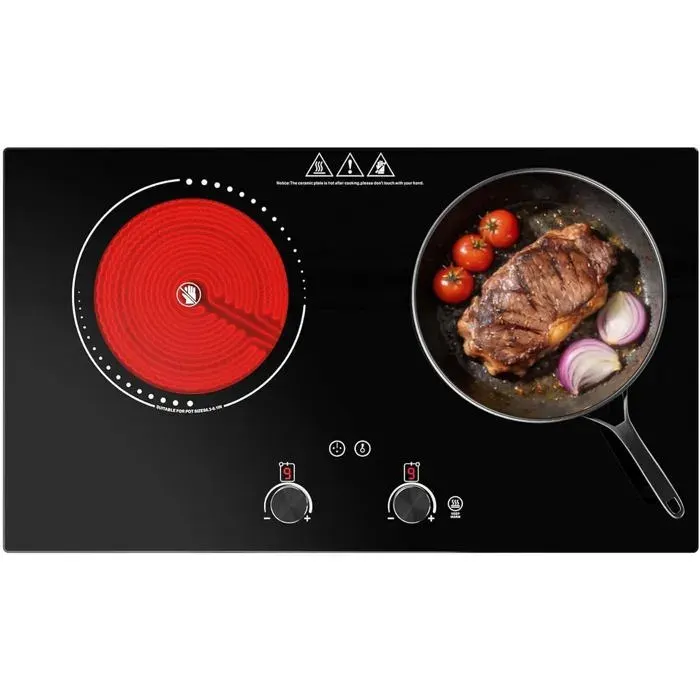 Plaque De Cuisson Électrique 3600W Plaque Vitrocéramique 2 Feux