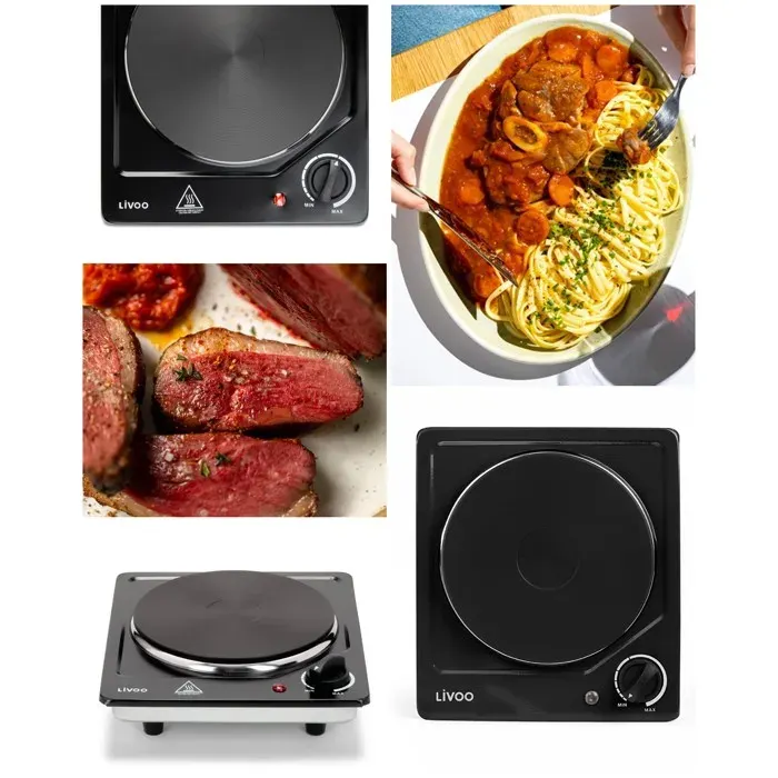 Plaque de cuisson électrique encastrable - LIVOO - 1 foyer - 1500 W - Ø 185 cm - Inox — coloris Noir