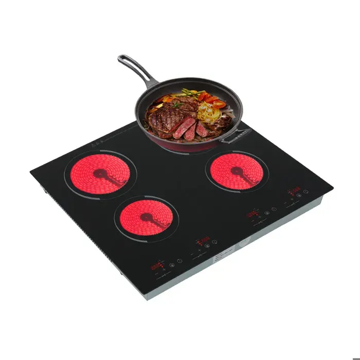Plaque de cuisson électrique encastrée 4 zones de cuisson 1800 W 1200 W 9 niveaux de chauffage temporisateur commande tactile