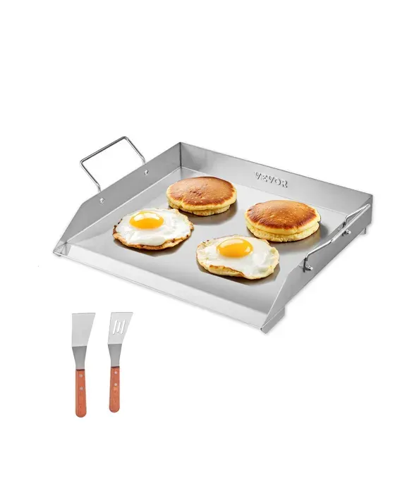 Plaque de Cuisson en Acier inox-VEVOR-Rectangulaire à Dessus Plat-448 x 370 mm-Portable-avec Poignée