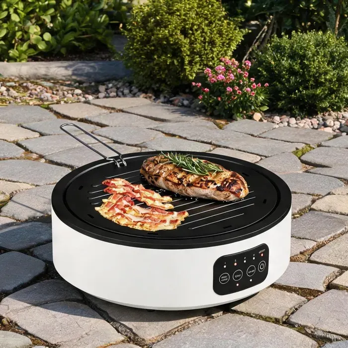 Plaque de cuisson et grill infrarouge 2000 W design compact blanc surface vitrocéramique contrôle tactile 4 niveaux de puissance