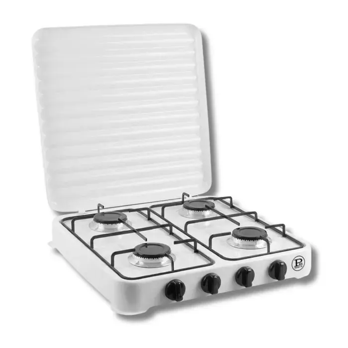 Plaque de cuisson gaz 4 feux 8000W Réchaud à gaz portable Blanc Gaz Butane ou Propane Bruleurs grille Fonte amovibles INTEC