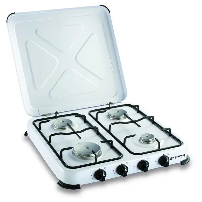 Plaque de Cuisson gaz 4 feux portable 4650W - Réchaud gaz butane propane couvercle grille amovibles Cuisine Extérieure KEMPER