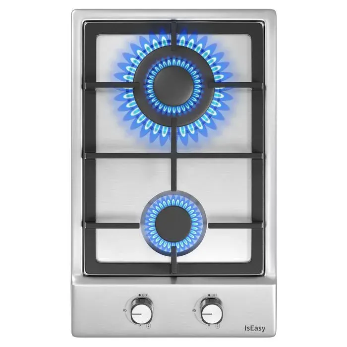 Plaque de Cuisson Gaz - ISEASY - 2 Feux - Inox - Encastrable - Allumage par Impulsion