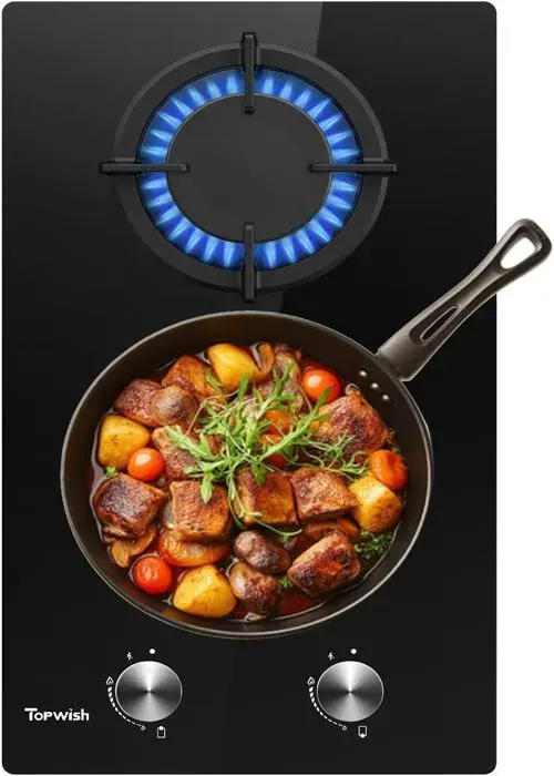 Plaque de Cuisson Gaz - ZIG-ZAG TERRITOIRES - 2 Feux - 3000W et 1750W - Noir - Encastrable — coloris Noire