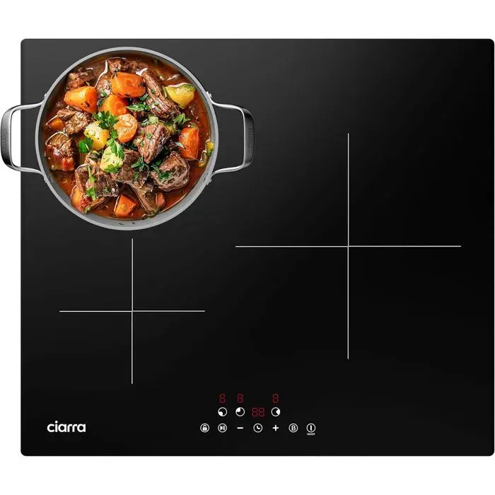 Plaque de cuisson induction - CACTOSE - Cbbih3 - 3 foyers - 6200W - Verre microcristal