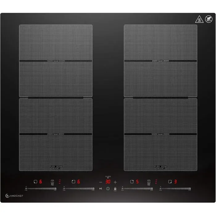 Plaque de Cuisson Induction - ETHNICS ORIGINS - 4 Zones - 2 Zones Flexibles - 7400W - Silencieuse 42dB