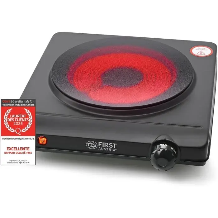 Plaque De Cuisson Infrarouge Vitrocéramique Tous Types De Casseroles 1250W-Mini Réchaud Électrique Pour DéménagementCamping&Maiso