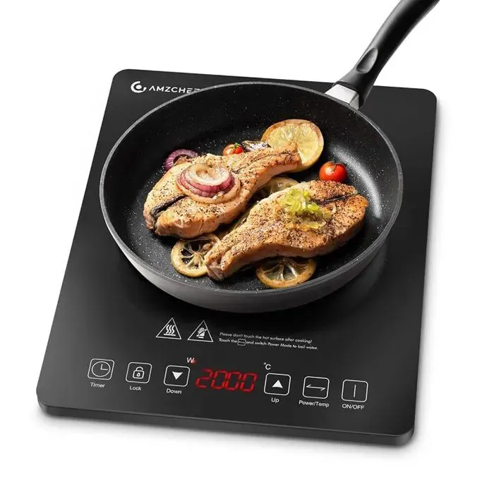 Plaque de cuisson portable AMZCHEF 2000W 4.5cm ultra-mince 20 niveaux de puissance minuterie de 3 heures 28x35cm