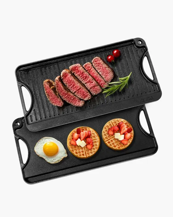 Plaque de cuisson réversible en fonte - VEVOR - GP20x10 - 492x218 mm - résist. 260°C - avec poignée — coloris Noir
