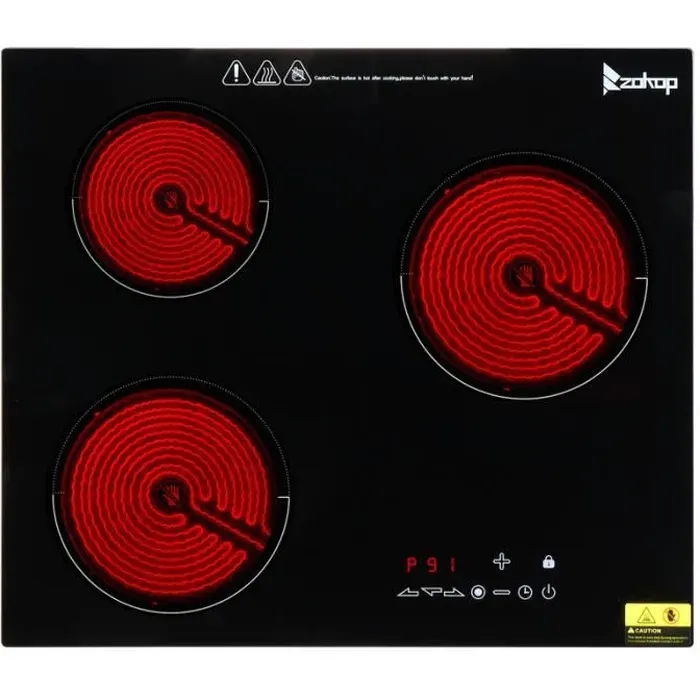 Plaque de cuisson vitrocéramique - ALIGHTUP - 3 foyers - 5200W - 9 Niveaux de puissance