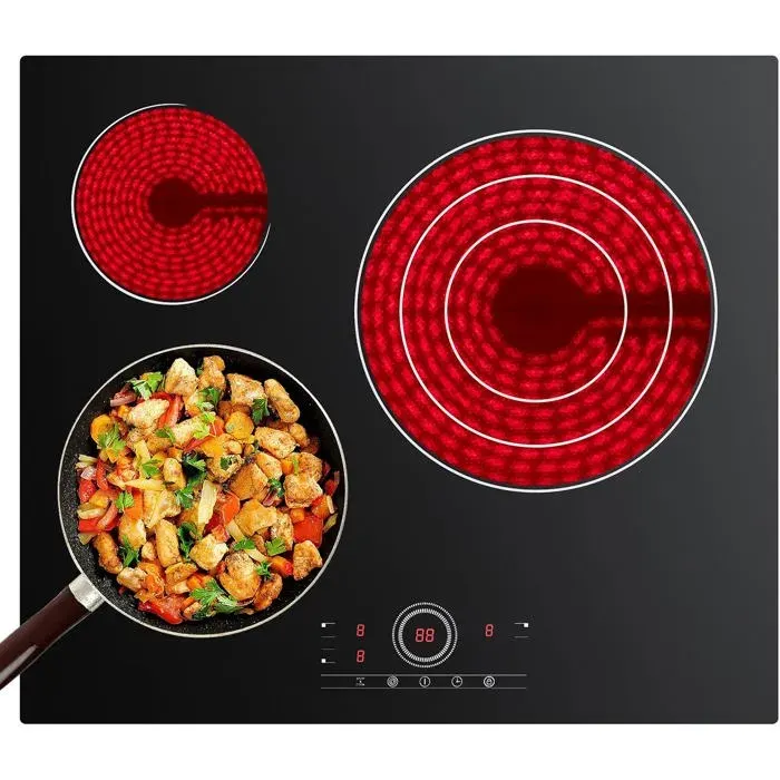 Plaque de cuisson vitrocéramique encastrable - LEHRING - 3 foyers - 5700W - Commande tactile - Minuterie intégrée
