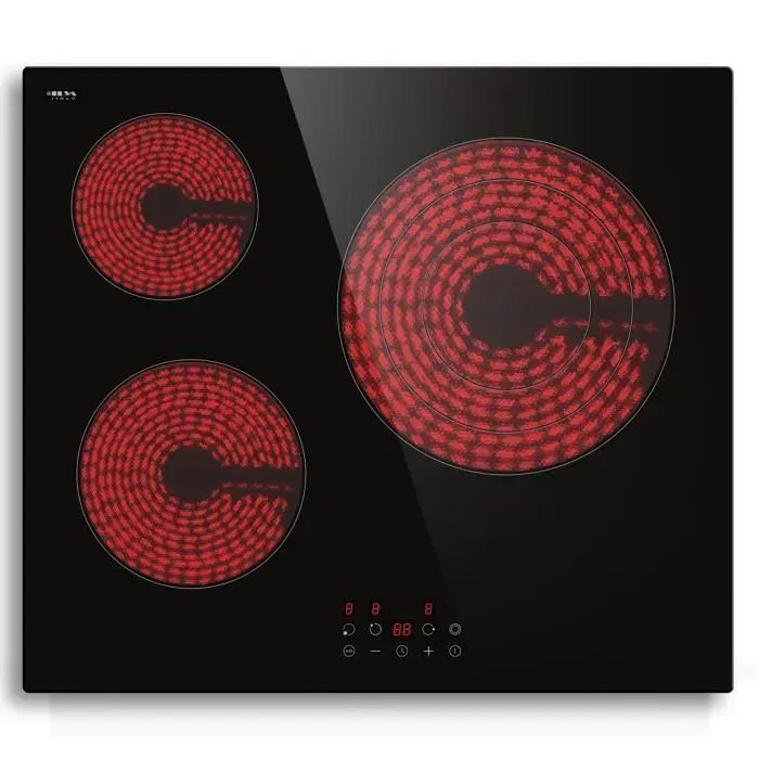 Plaque de cuisson vitrocéramique encastrable - STARCHARTS - 3 feux - 5700W - zone triple anneau - verre ILVA italien — coloris Noir