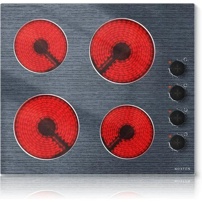 Plaque de cuisson vitrocéramique - LEHRING - 4 foyers - 60 cm - 6000W - Vitrocéramique - Grain de bois gris