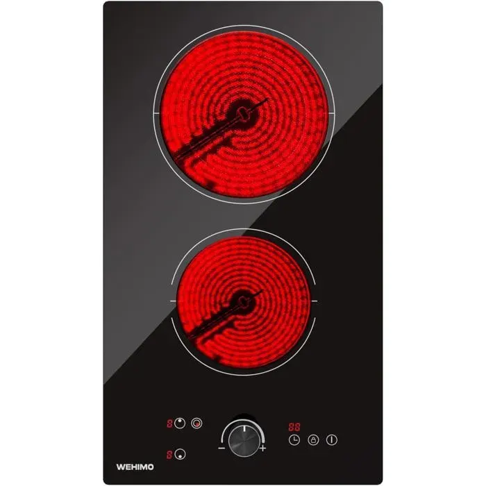 Plaque de Cuisson Vitrocéramique - WEHIMO - 2 Feux - 3400W - Noir - Sécurité enfant