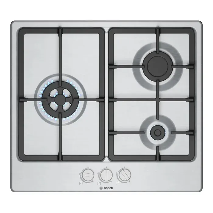Plaque de gaz - BOSCH - PGC6B5K90 - 3 zones 7300W - Brûleur wok - Gris