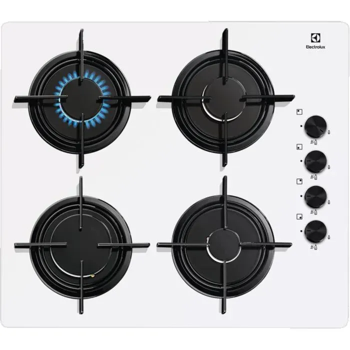 Plaque gaz blanche - Electrolux - Série 300 - Gaz sur verre - 60 cm - 4 foyers - Puissance 7700 W - Largeur 59 cm