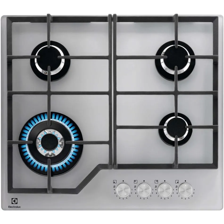 Plaque gaz dessus verre ELECTROLUX KGG64362S — coloris Silver