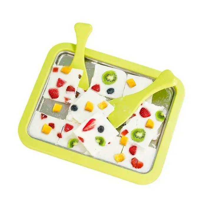 Plaque glace roulée DIY verte avec 2 spatules – Machine à crème glacée instantanée
