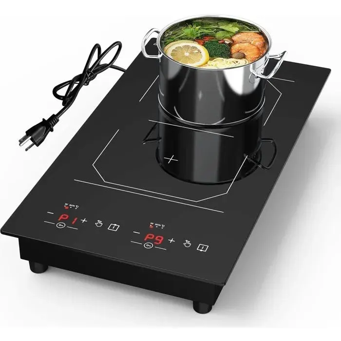 Plaque Induction 2 Feux 3000WPlaque De Cuisson Électrique 29Cm Avec Sécurité Enfants9 Niveaux De PuissanceMinuterie 120 MinPou