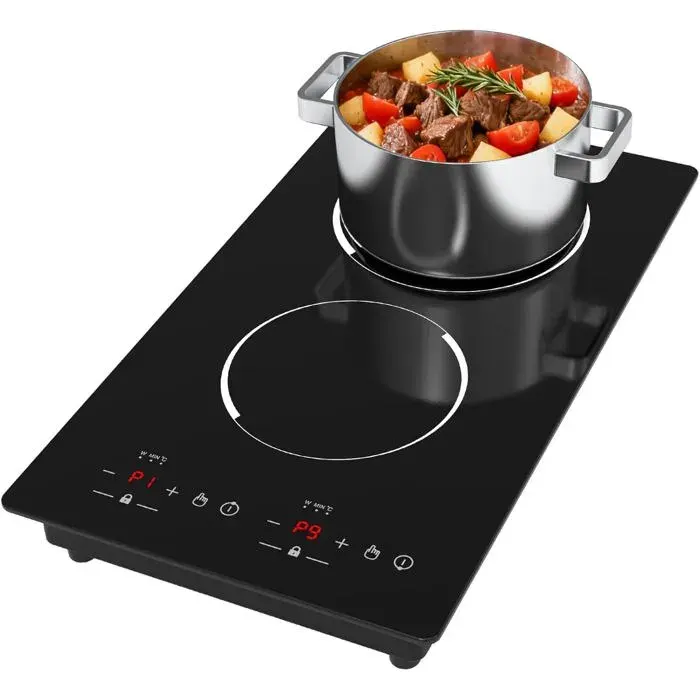 Plaque Induction 2 Feux Domino 3000WPlaque De Cuisson Électrique 29Cm Encastrable Et Posable Avec Minuterie9 NiveauxCommande Ta