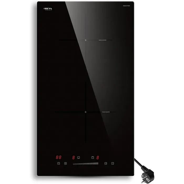 Plaque induction 2 feux encastrable 3680W 52×29 cm verre Ilva Italy avec slider touchboostminuterie 1–99 minverrouillage enfants